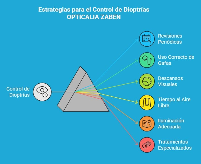 Gráfico mostrando las estrategias para el control de las dioptrías