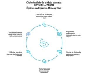 Gráfico explicando cómo afecta la vista cansada al día a día y cómo podemos aliviar los síntomas