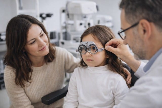 Madre e hija en control de miopía infantil explicado por optometrista de Opticalia Zaben