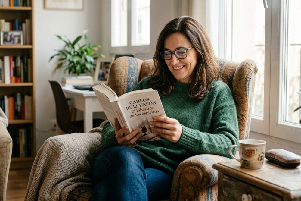 Persona leyendo cómodamente con visión clara tras revisión visual