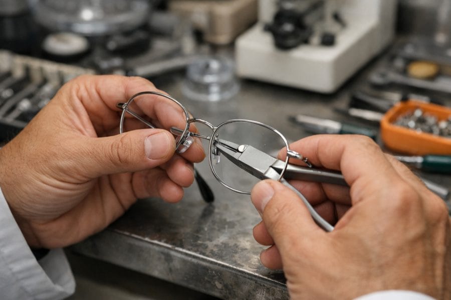 Gafas dañadas que necesitan reparación