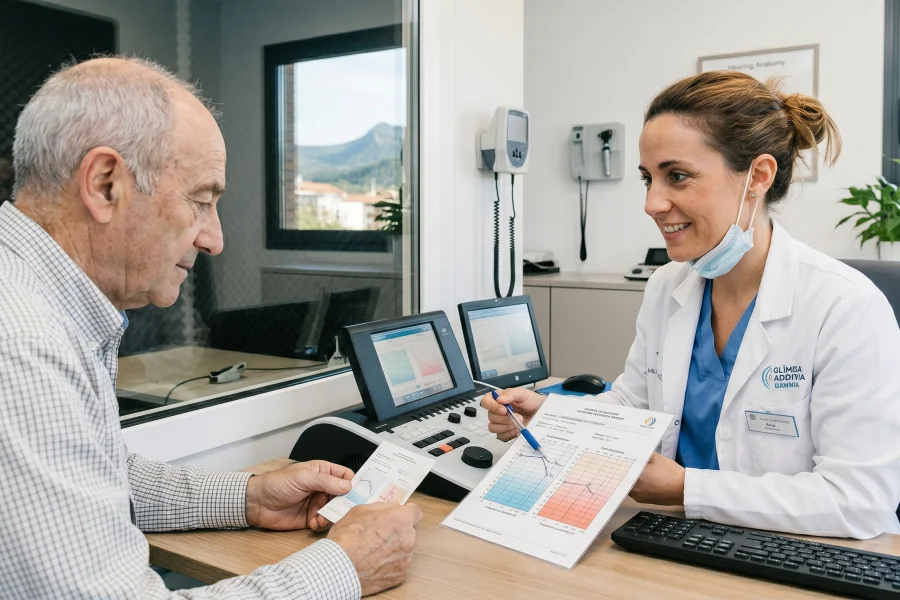 Especialista explicant els resultats d'una audiometria a pacient a Olot